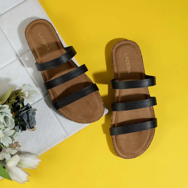 Women’s Triple Strap Slides | Mule Sandals with Contoured Footbed | Everyday Wear