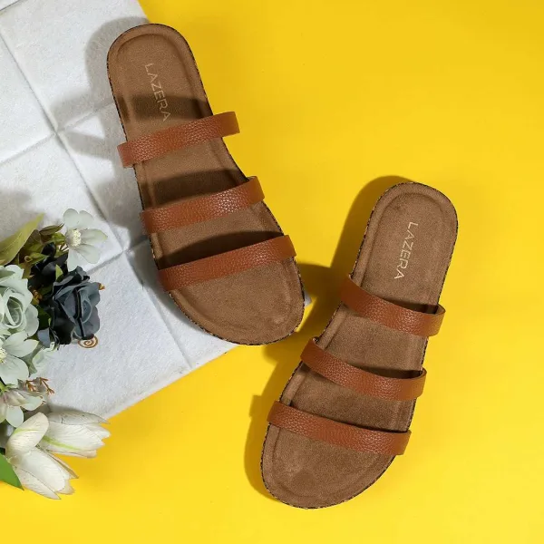 Women’s Triple Strap Slides | Mule Sandals with Contoured Footbed | Everyday Wear