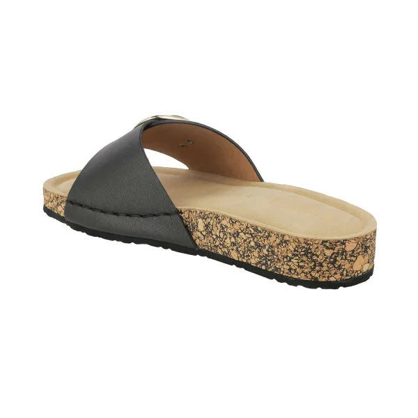 Women’s Comfort Cork Slides | Adjustable Slip-On Sandals with Gold Buckle Accent