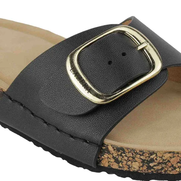 Women’s Comfort Cork Slides | Adjustable Slip-On Sandals with Gold Buckle Accent