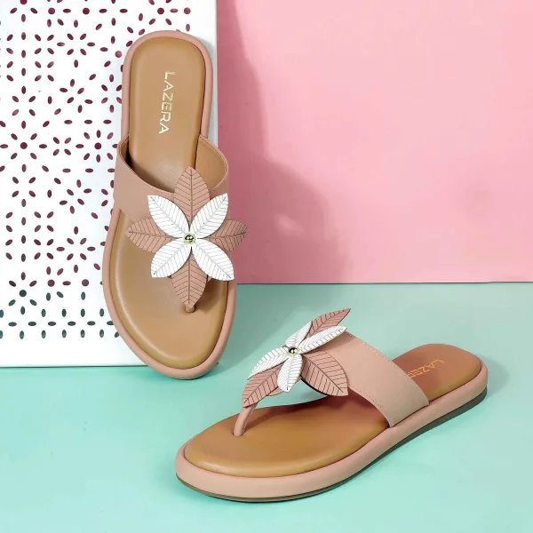 Women’s Floral Thong Flats | Slip-On Mules with Large Flower | Summer Casual