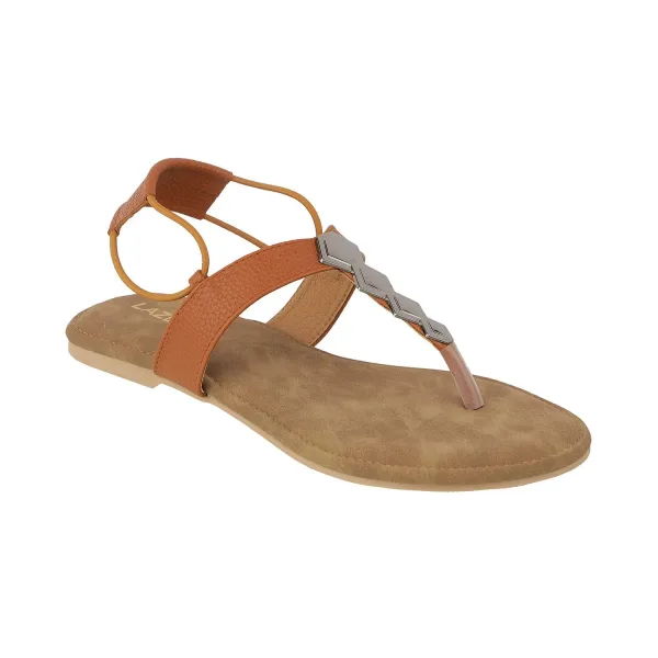 Women’s Toe-Ring Flats | Back Strap T-Strap with Silver Hexagon Detail | Casual/Ethnic