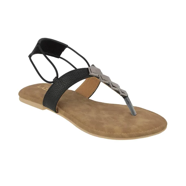 Women’s Toe-Ring Flats | Back Strap T-Strap with Silver Hexagon Detail | Casual/Ethnic