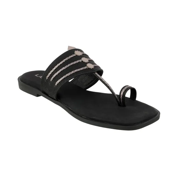 Women’s Indo-Western Kolhapuri Toe-Ring Flats | Braided & Shimmer Straps