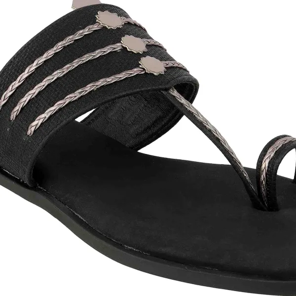 Women’s Indo-Western Kolhapuri Toe-Ring Flats | Braided & Shimmer Straps