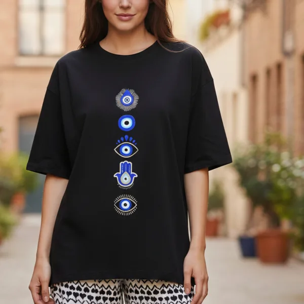 EVIL EYE GRAPHIC PRINTED OVERSIZE T-SHIRT