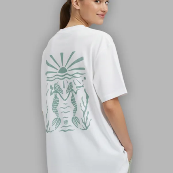 TWIN MERMAID GRAPHIC PRINTED OVERSIZED T-SHIRT