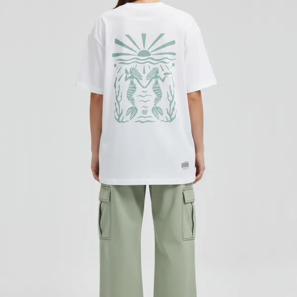 TWIN MERMAID GRAPHIC PRINTED OVERSIZED T-SHIRT