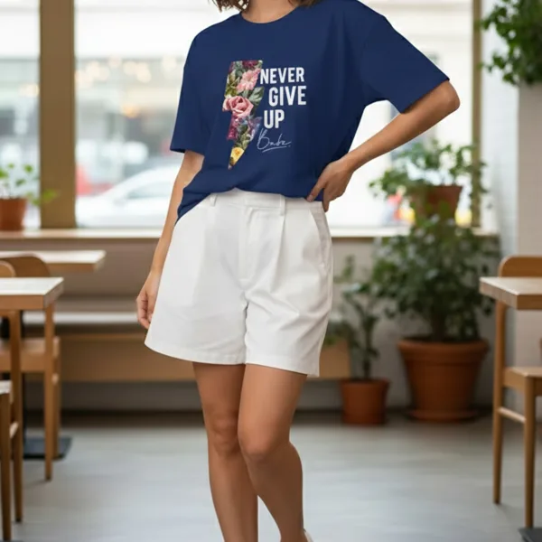 NEVER GIVE UP GRAPHIC PRINTED OVERSIZED T-SHIRT