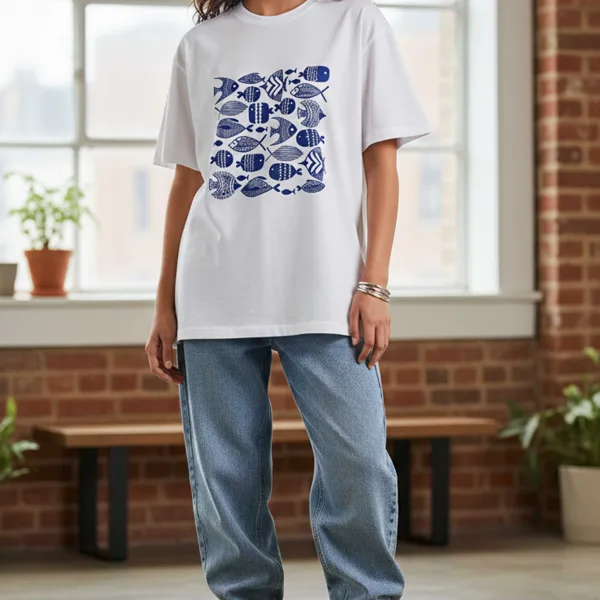 BLUE FISH GRAPHIC PRINTED OVERSIZED TEE