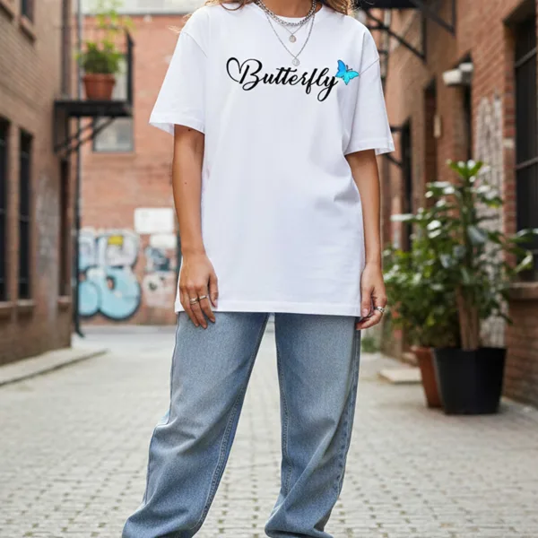 BUTTERFLY PRINTED OVERSIZED T-SHIRT