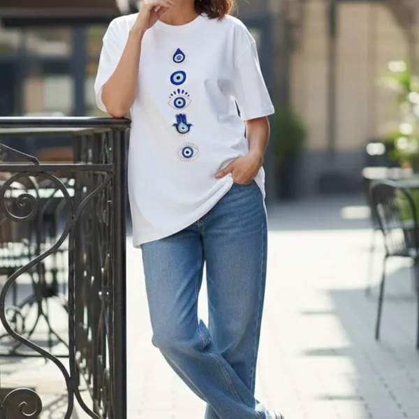 EVIL EYE GRAPHIC PRINTED OVERSIZE T-SHIRT