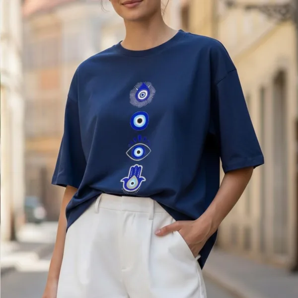 EVIL EYE GRAPHIC PRINTED OVERSIZE T-SHIRT