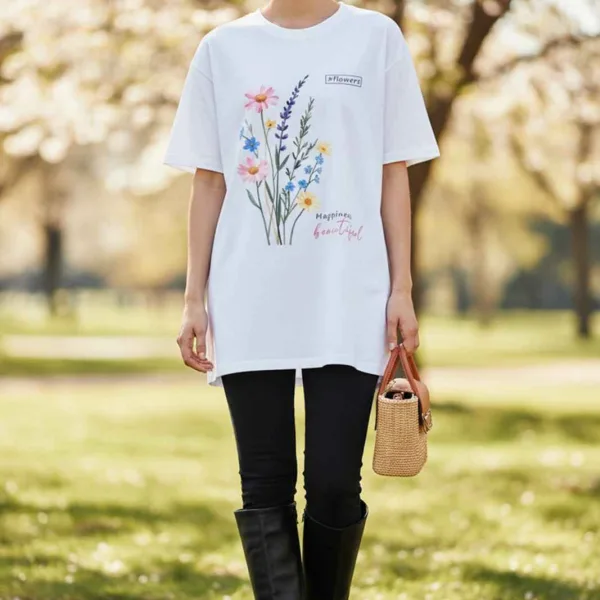 FLOWER PRINTED OVERSIZED T-SHIRT