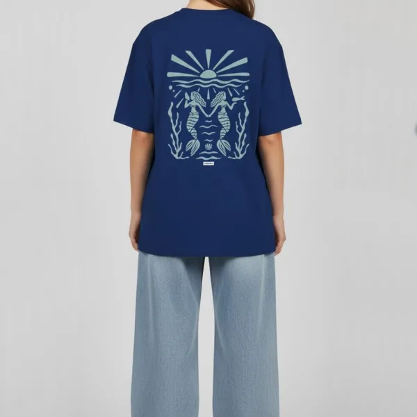 TWIN MERMAID GRAPHIC PRINTED OVERSIZED T-SHIRT