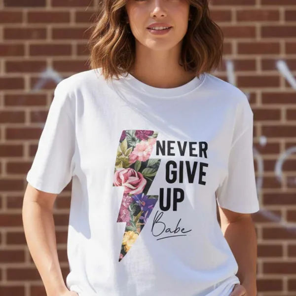 NEVER GIVE UP GRAPHIC PRINTED OVERSIZED T-SHIRT