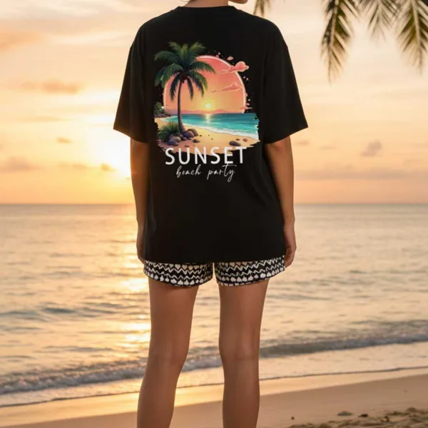 SUNSET GRAPHIC PRINTED OVERSIZED T-SHIRT