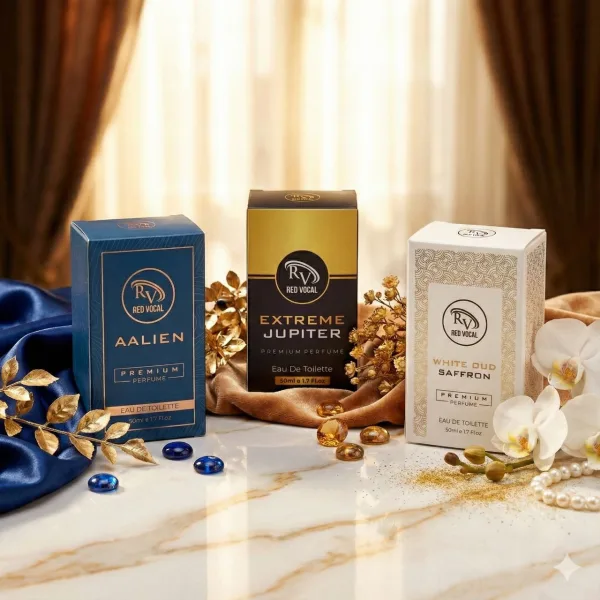 Red Vocal Aalien for Unisex , Extreme Jupiter for Women & White Oud Saffron Premium Perfume for Unisex Combo | Eau De Toilette | 3 x 50ml