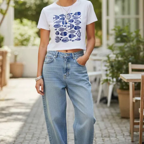 FISH GRAPHIC PRINTED CROP TEE