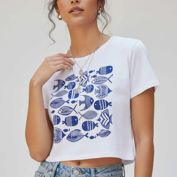 FISH GRAPHIC PRINTED CROP TEE