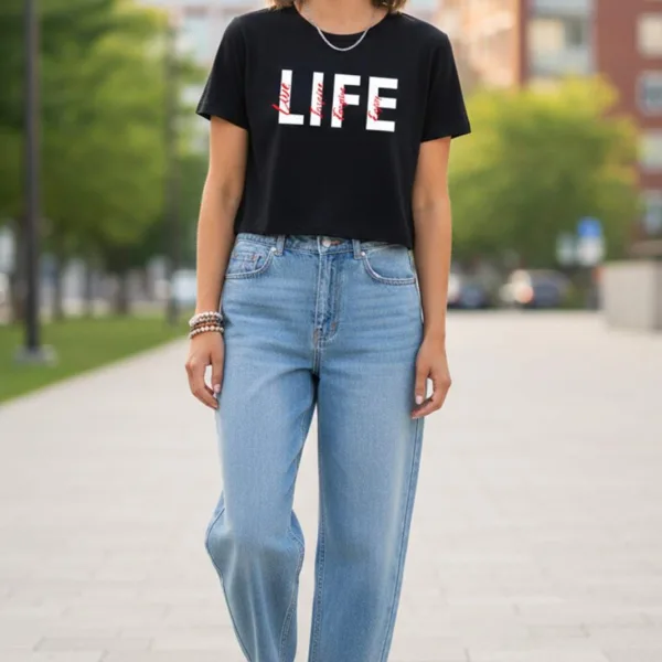 LETTER PRINTED CROP T-SHIRT