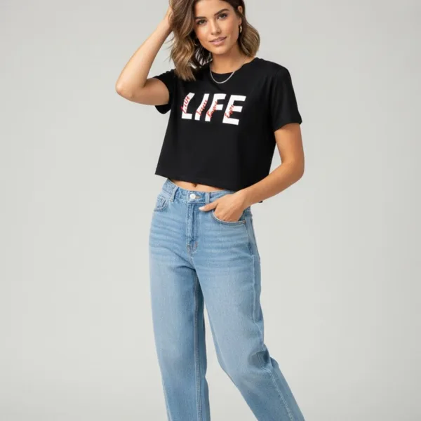 LETTER PRINTED CROP T-SHIRT