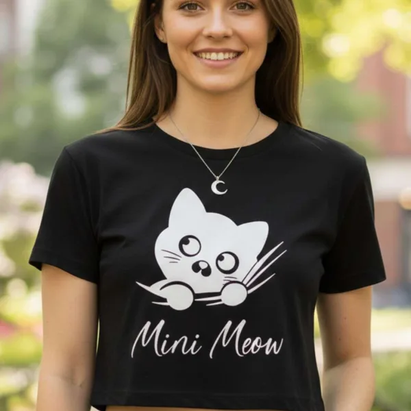 CAT GRAPHIC PRINTED CROP TEE