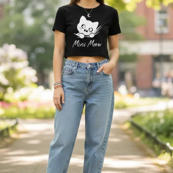 CAT GRAPHIC PRINTED CROP TEE