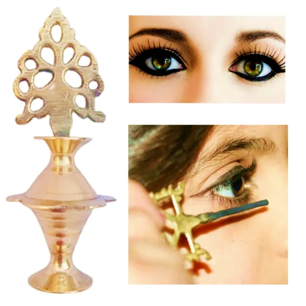 Brass Surmedani With Funnel/Kuppi And Surma Use In Eye's Makeup [Size-9-cm] Pack Of-1 Funnel, 2 Surma Packed, 1 Brass Surmedani