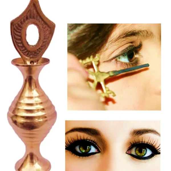 Brass Surmedani With Funnel/Kuppi And Surma Use In Eye's Makeup [Size-9-cm] Pack Of-1 Funnel, 2 Surma Packed, 1 Brass Surmedani