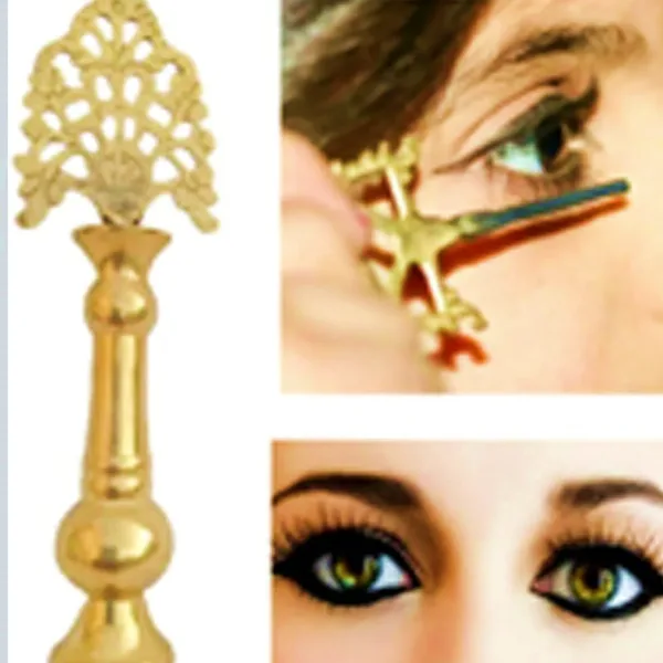 Brass Surmedani With Funnel/Kuppi And Surma Use In Eye's Makeup [Size11-cm] Pack Of-1 Funnel, 2 Surma Packed,1 Brass Surmedani