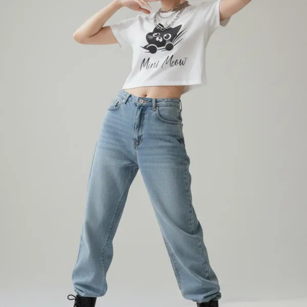 CAT GRAPHIC PRINTED CROP TEE