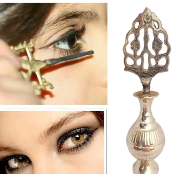 Brass Surmedani With Funnel/Kuppi And Surma Use In Eye's Makeup [Size-13-cm] Pack Of-1 Funnel, 2 Surma Packed,1 Brass Surmedani