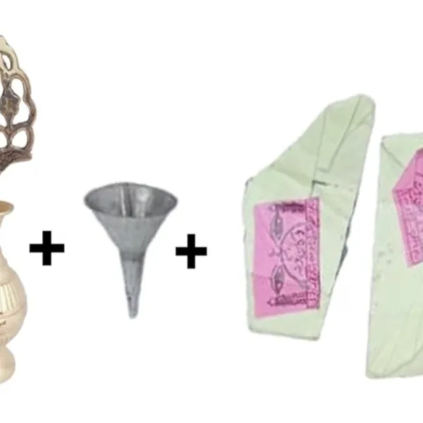 Brass Surmedani With Funnel/Kuppi And Surma Use In Eye's Makeup [Size-13-cm] Pack Of-1 Funnel, 2 Surma Packed,1 Brass Surmedani