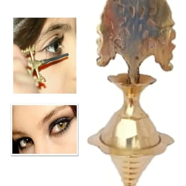Brass Surmedani With Funnel/Kuppi And Surma Use In Eye's Makeup [Size-14-cm] Pack Of-1 Funnel, 2 Surma Packed,1 Brass Surmedani