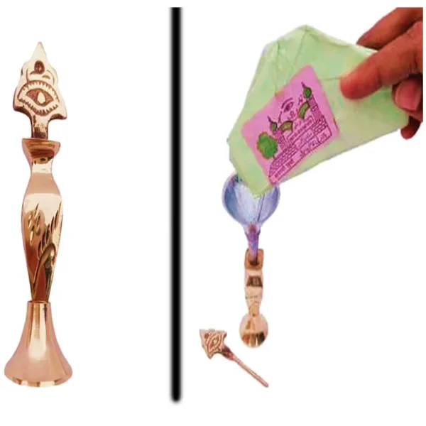 Brass Surmedani With Funnel/Kuppi And Surma Use In Eye's Makeup [Size-10-cm] Pack Of-1 Funnel, 2 Surma Packed, 1 Brass Surmedani