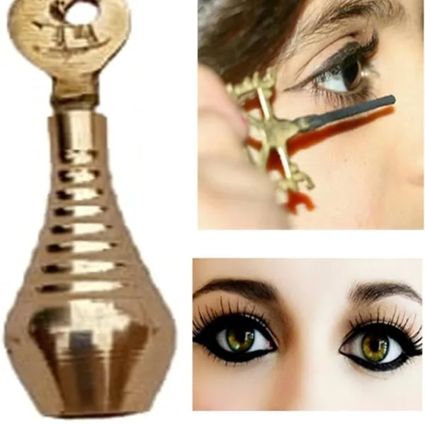 Brass Surmedani With Funnel/Kuppi And Surma Use In Eye's Makeup [Size-8-cm] Pack Of-1 Funnel, 2 Surma Packed,1 Brass Surmedani