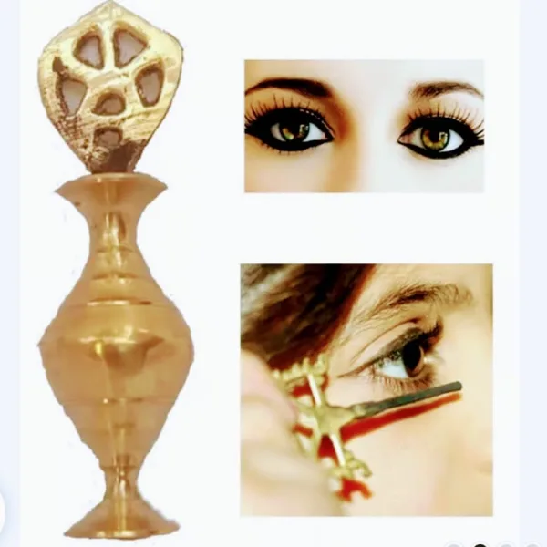 Brass Surmedani With Funnel/Kuppi And Surma Use In Eye's Makeup [Size-9-cm] Pack Of-1 Funnel, 2 Surma Packed, 1 Brass Surmedani