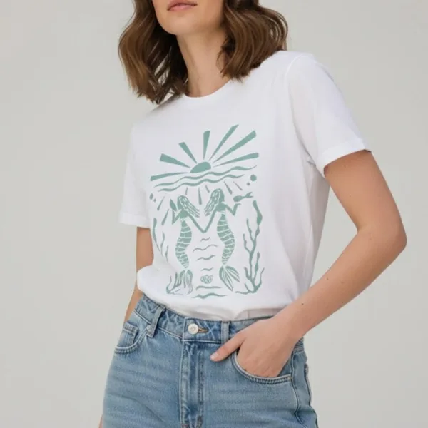 TWIN MERMAID GRAPHIC PRINTED T-SHIRT