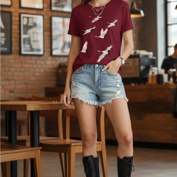 FLYING CRANES GRAPHIC PRINT TEE