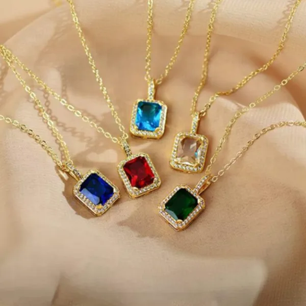 Stone Pendant Necklace Chain Set with Matching Earrings