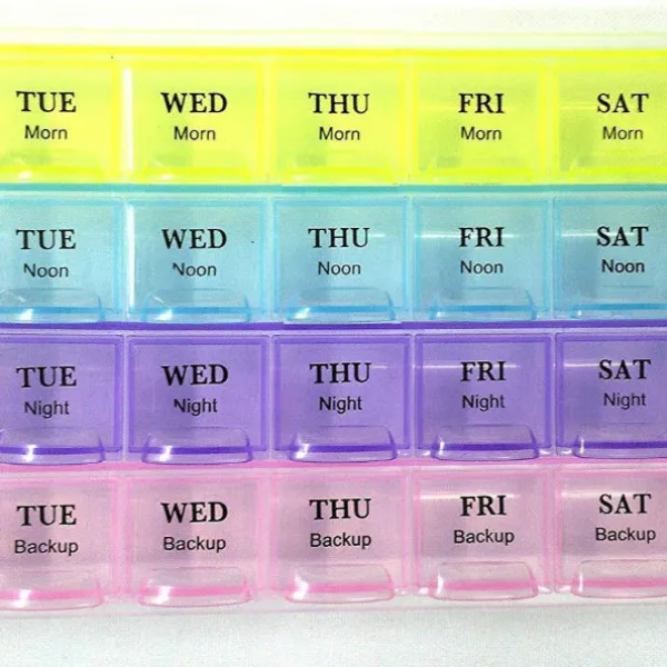Weekly 7-Day Pill Organizer Box – 4 Row, 28 Compartments Tablet Case