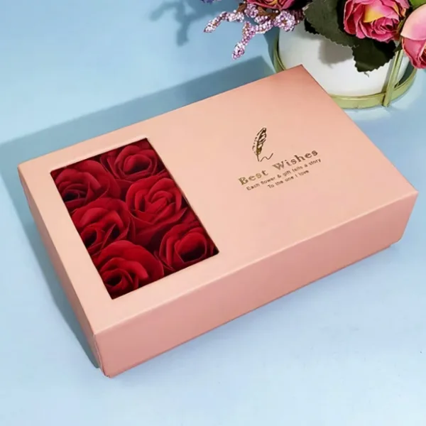Jewellery Gift Box with Lid & Rose Packaging Box with 6 Artificial Roses (1 Set)