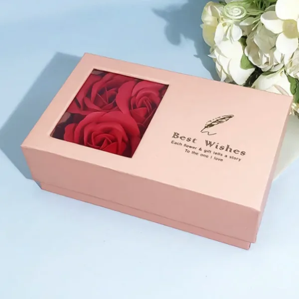 Jewellery Gift Box with Lid & Rose Packaging Box with 6 Artificial Roses (1 Set)