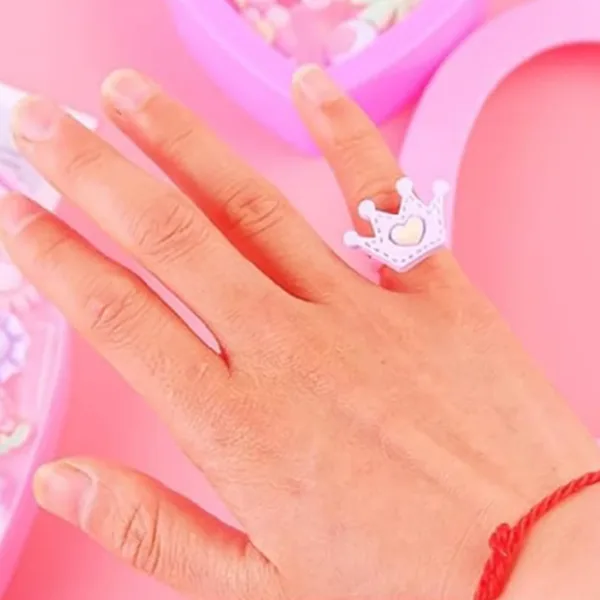 Adorable Kids Decorative Rings Set with Heart-Shaped Storage Box