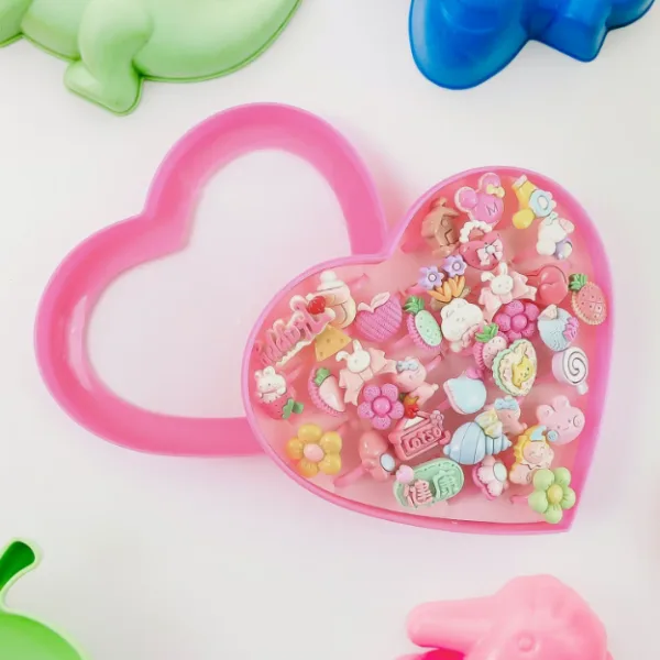 Adorable Kids Decorative Rings Set with Heart-Shaped Storage Box