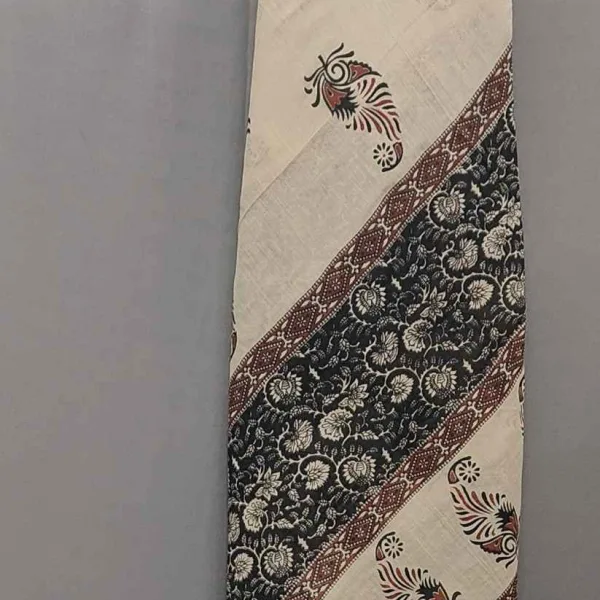 Black & Beige Hand Block Print Unstitched Suit Set- Winnxi