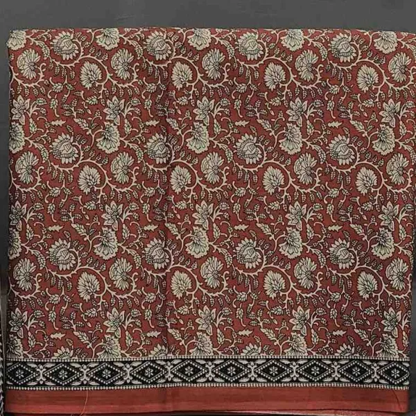 Red Floral Block Print Unstitched Cotton Suit Set- Winnxi