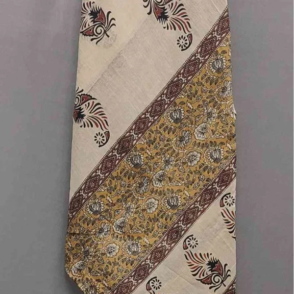 Mustard Yellow Block Print Unstitched Cotton Suit - Winnxi