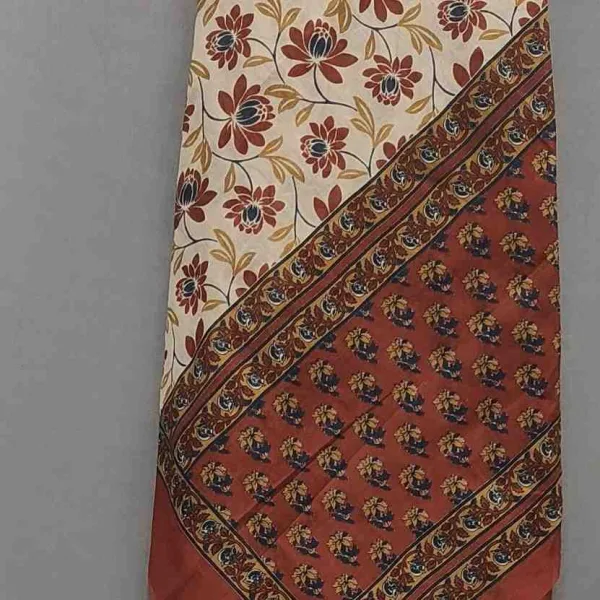 Rust Orange Cotton Block Print Unstitched Suit Set